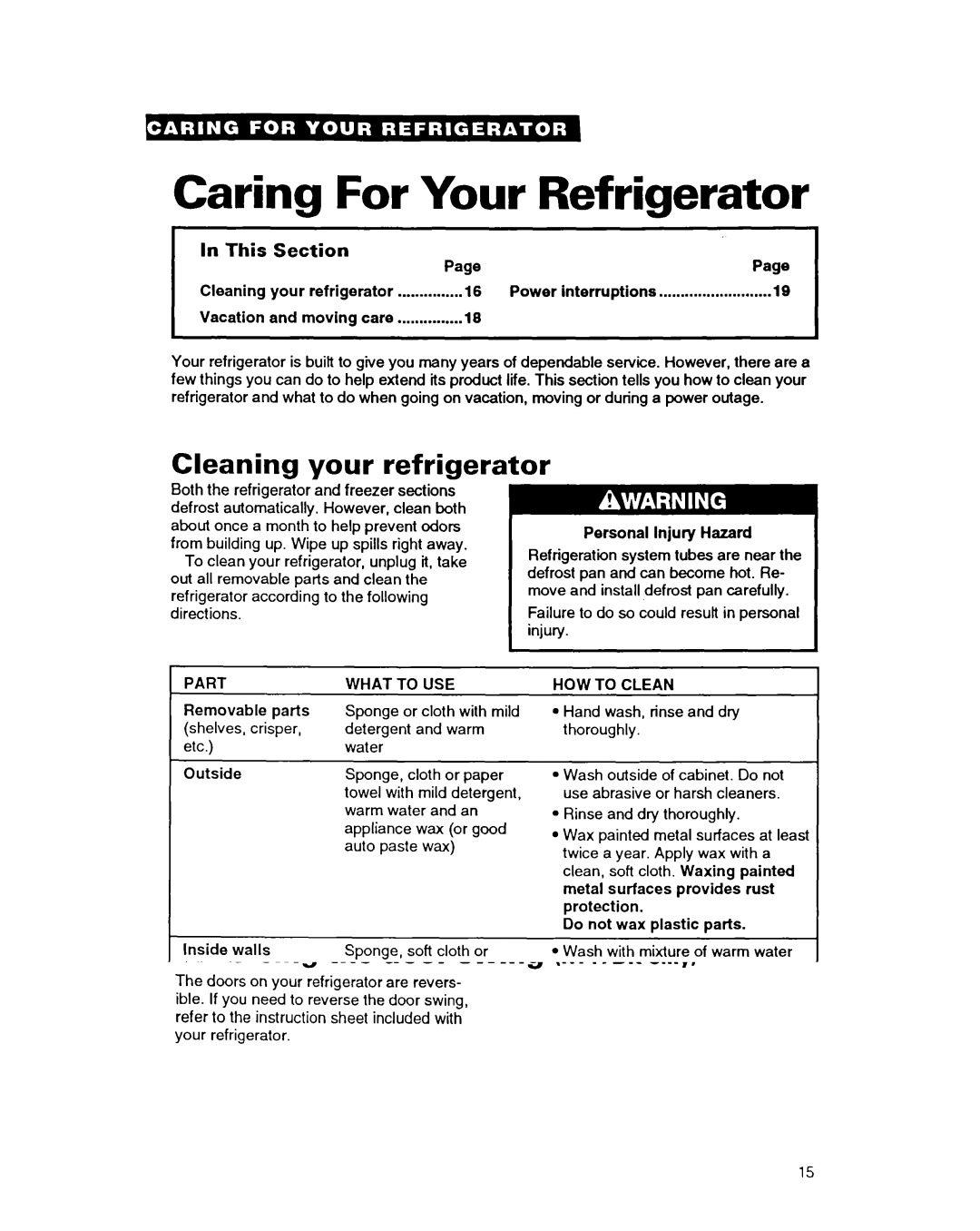 Whirlpool RT17EK, RT17DK warranty Caring For Your Refrigerator, Part, What to USE, HOW to Clean 