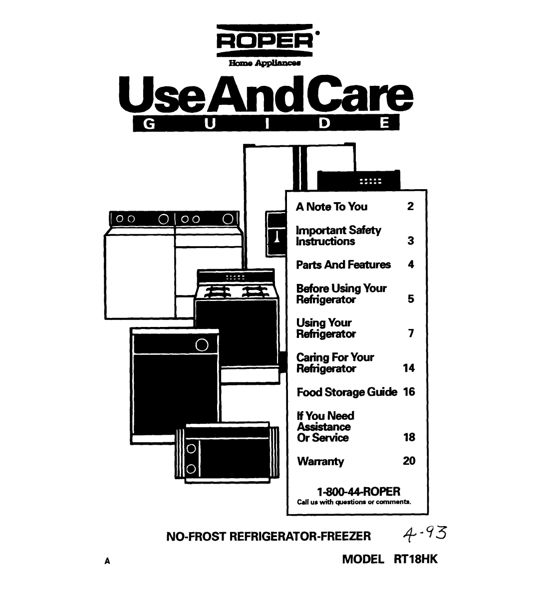 Whirlpool RT18HK warranty UseAndCare 