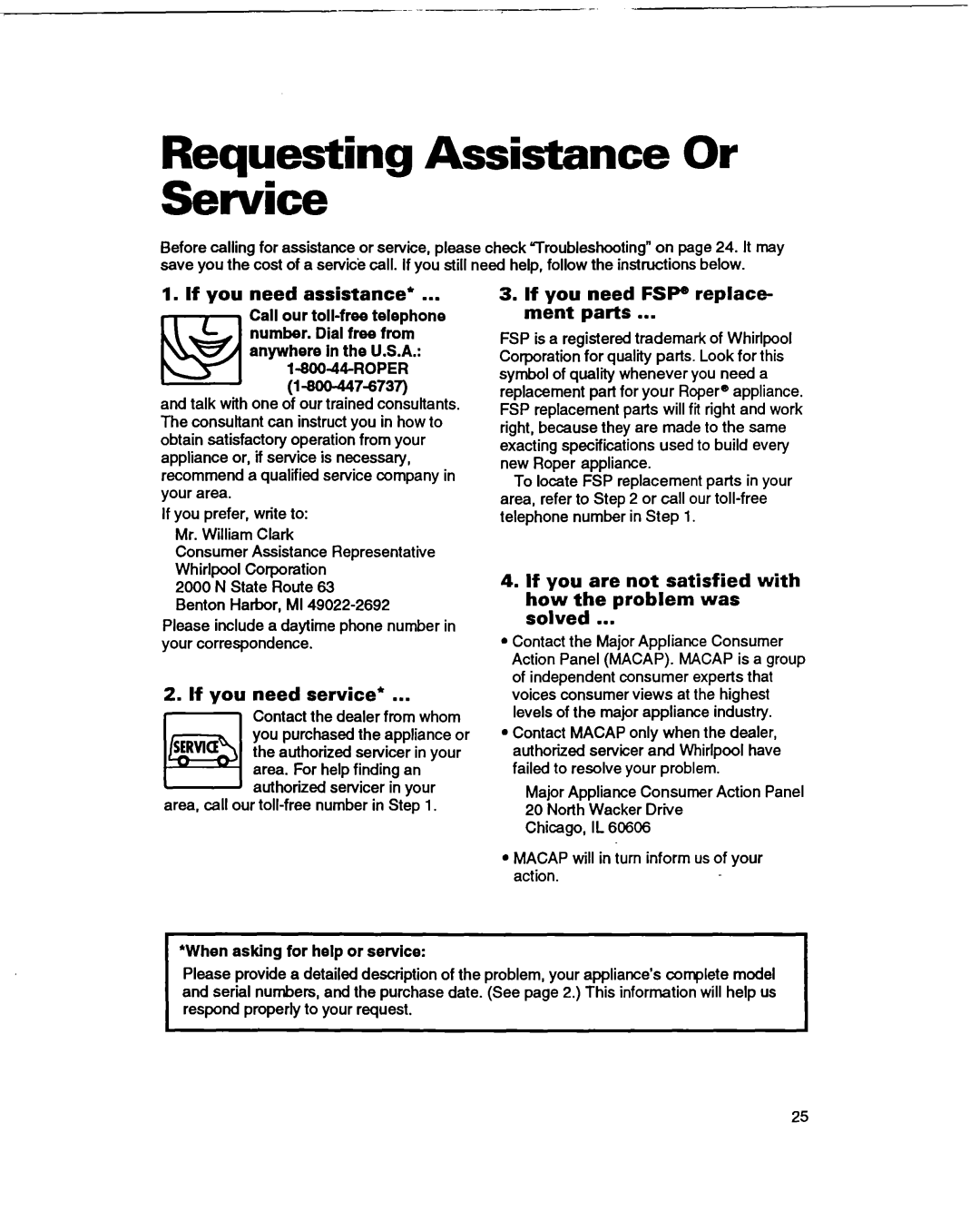 Whirlpool RT20DKXDN00 warranty Requesting Assistance Or Service, If you need assistance, If you need service 