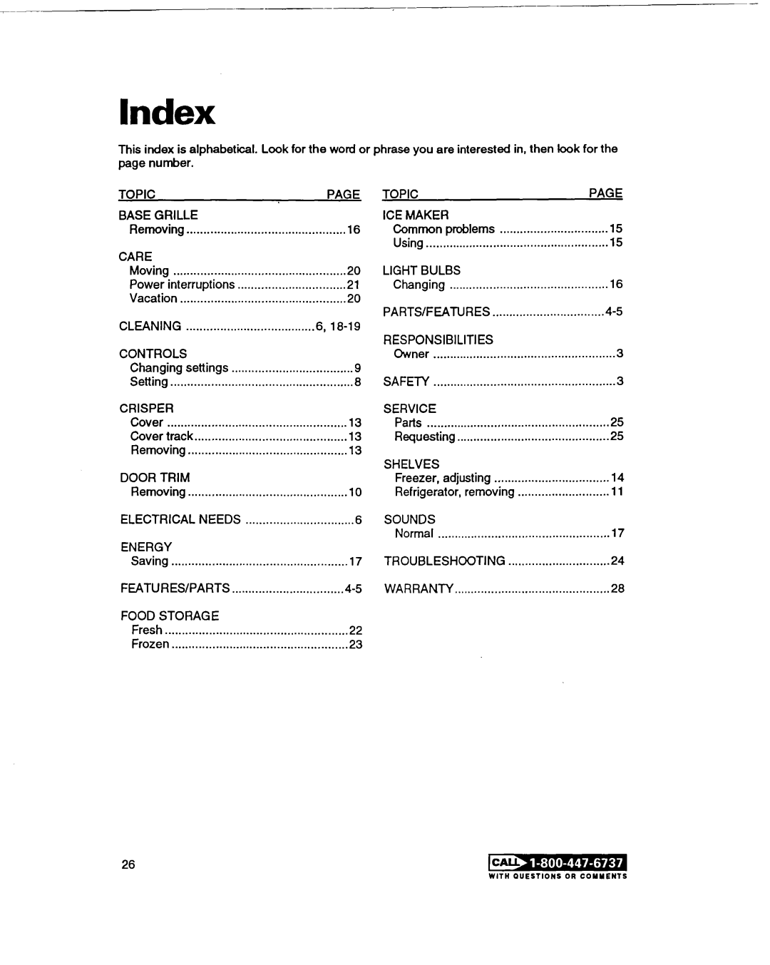 Whirlpool RT20DKXDN00 warranty Index 