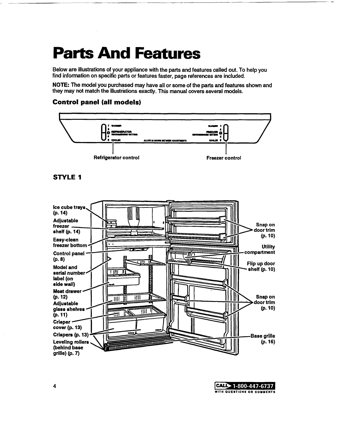 Whirlpool RT20DKXDN00 warranty Parts And Features, Control panel all models 