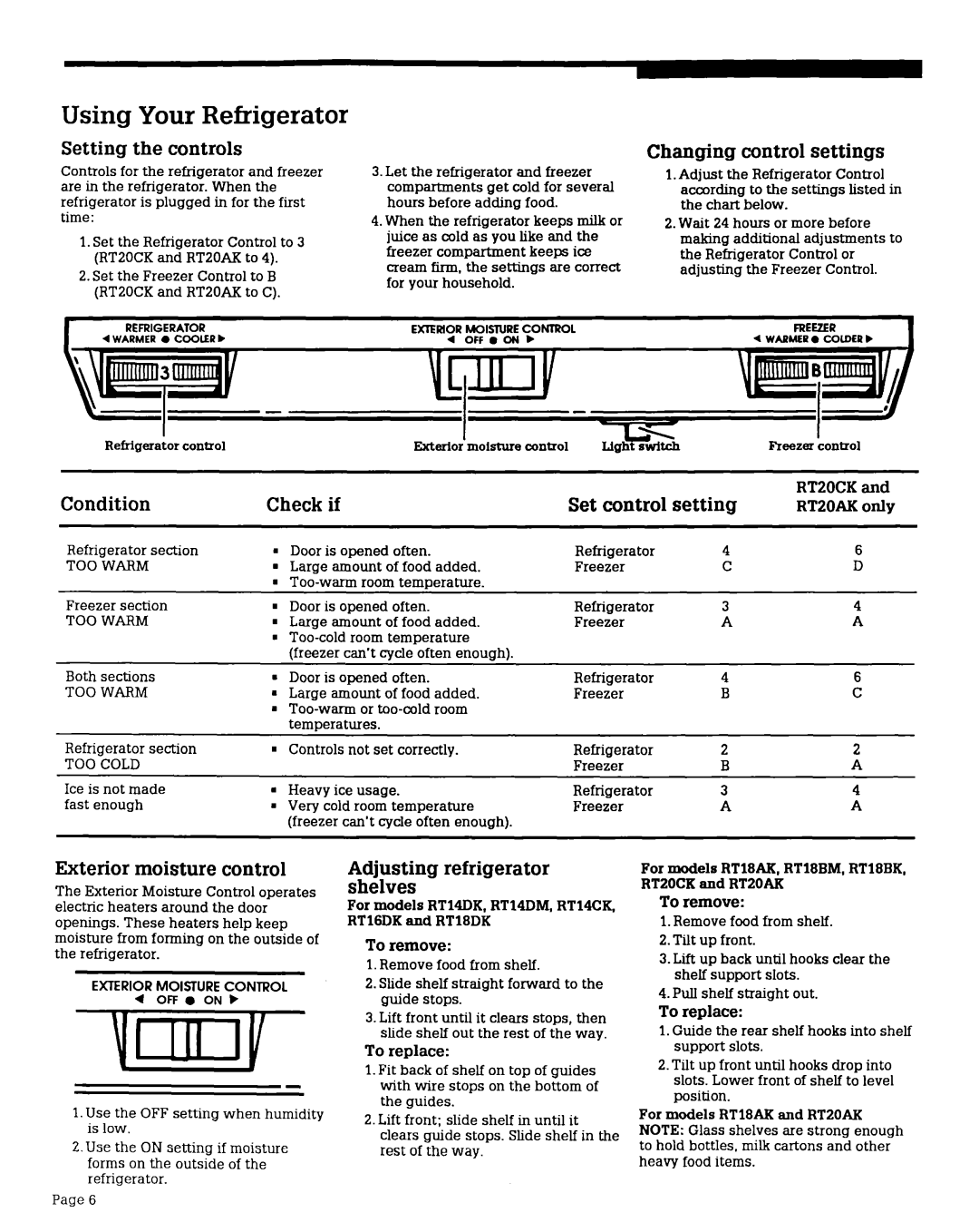 Whirlpool RTl8BM, RT2OCK, RT16DK, RTl4CK, RT14DM, RT14DK, RTZOAK manual Using Your Refrigerator 