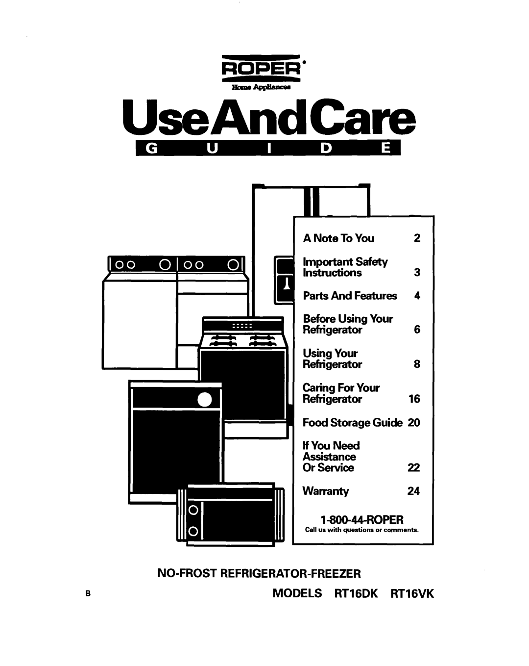 Whirlpool RT16VK, RTIGDK warranty UseAndCare 