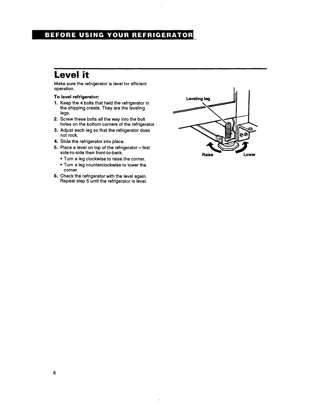 Whirlpool RTIZDK important safety instructions Level it 