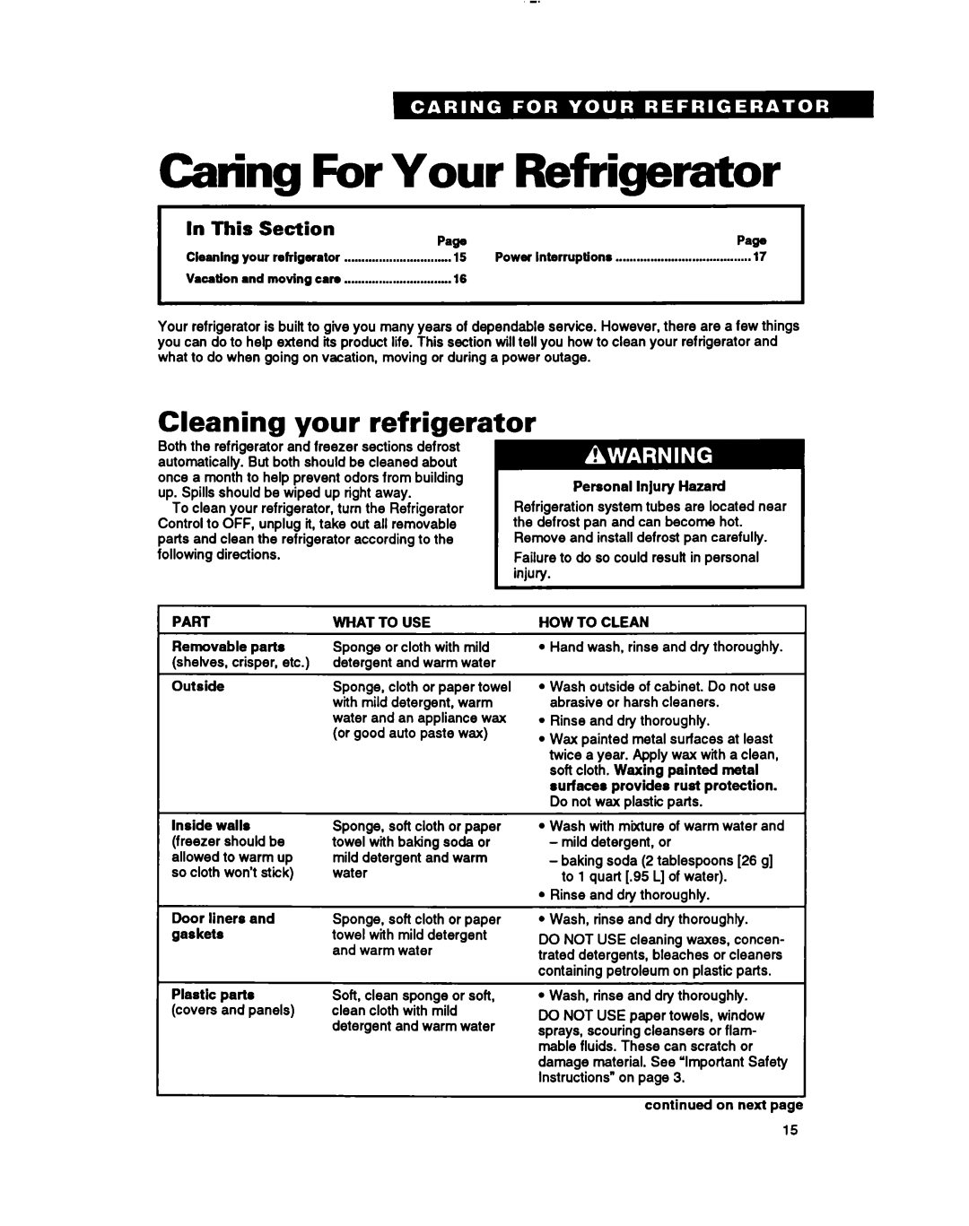 Whirlpool RTZOCK, RT18EK, A RT18BM Caring For Your Refrigerator, Cleaning your refrigerator, This Section PawPa 