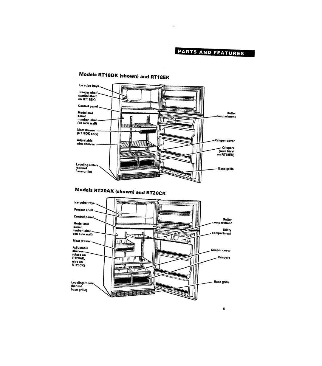 Whirlpool A RT18BM, RTZOCK Models RTl8DK shown and RT18EK, Models Rtzoak shown and Rtzock, Tter 