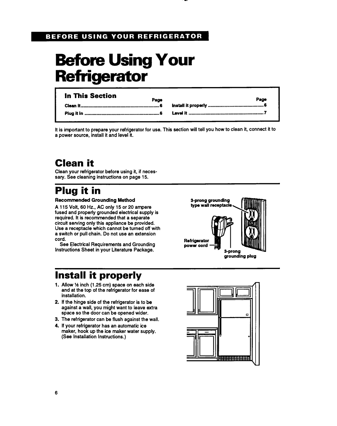 Whirlpool RTZOCK, RT18EK, A RT18BM Before Using Your Refrigerator, Clean it, Plug it, Install it properly, This Section Paw 