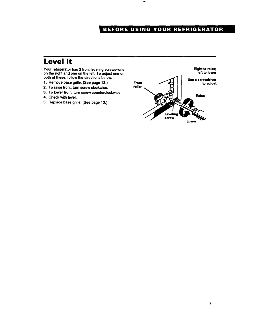 Whirlpool RT18EK, RTZOCK, A RT18BM important safety instructions Level it 