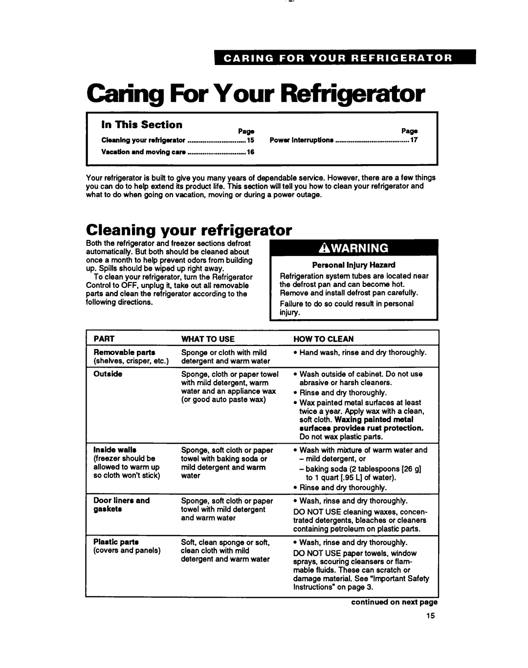Whirlpool RTZOCK, RT18EK, A RT18BM Caring For Your Refrigerator, Cleaning your refrigerator, In This Section PawPa 