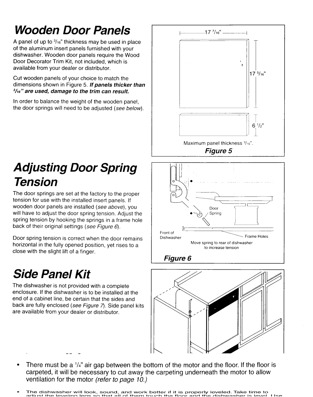 Whirlpool RUD0800EB installation instructions Wooden Door Panels, Adjusting Door Spring Tension, Side Panel Kit 