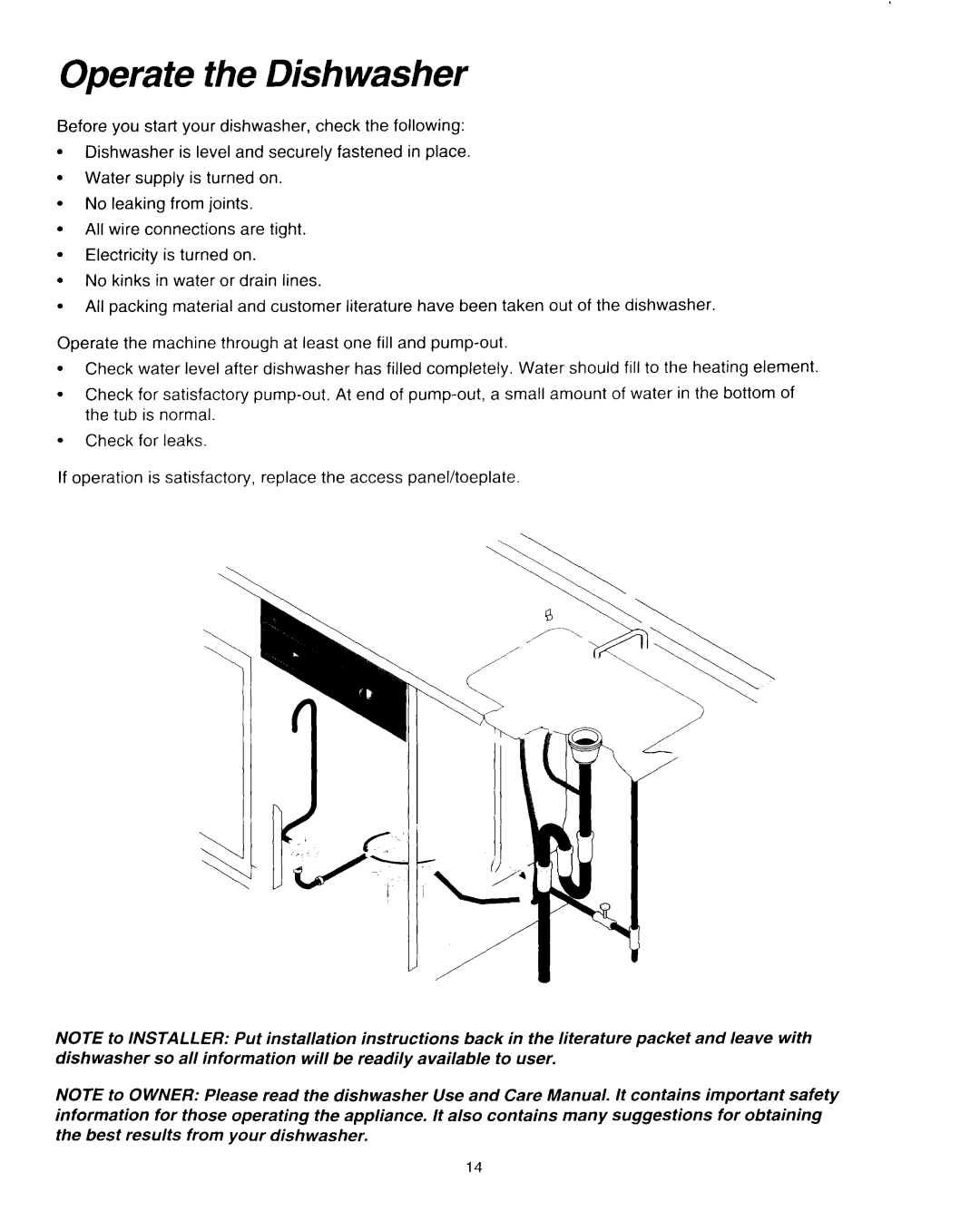 Whirlpool RUD0800EB installation instructions Operate the Dishwasher 