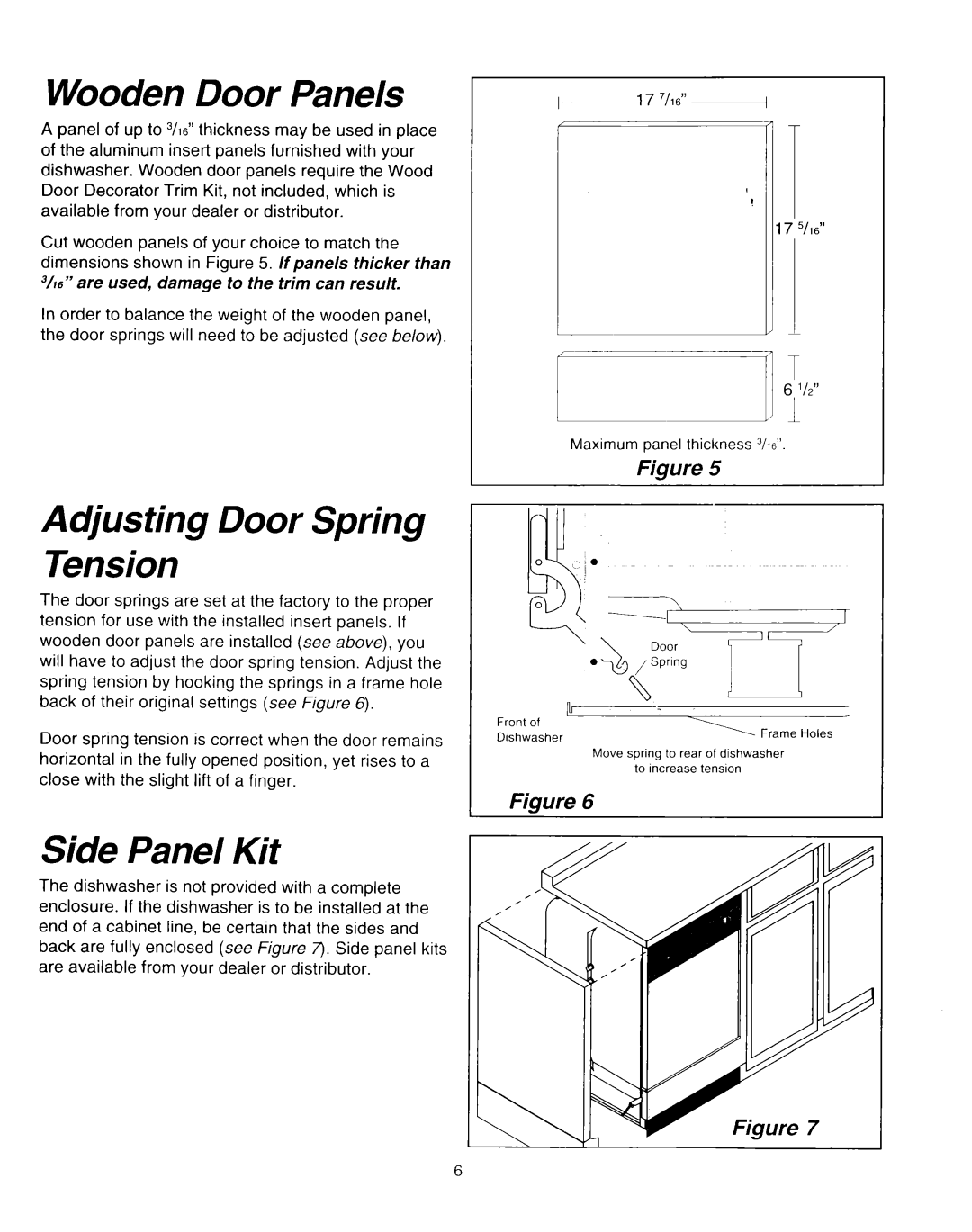 Whirlpool RUD0800EB installation instructions Wooden Door Panels, Adjusting Door Spring Tension, Side Panel Kit 
