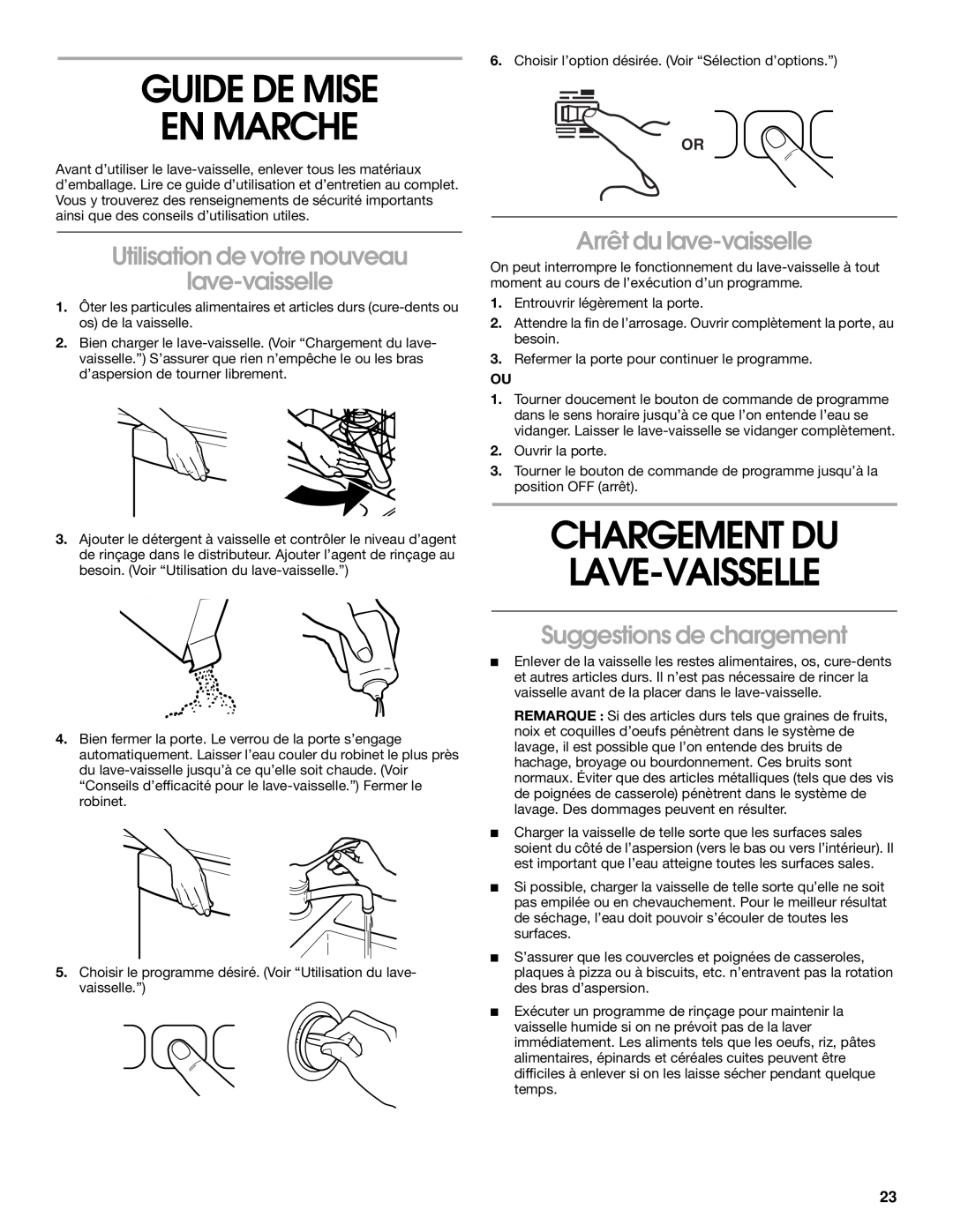 Whirlpool RUD5750 manual Guide De Mise En Marche, Chargement Du Lave-Vaisselle, Utilisation de votre nouveau lave-vaisselle 