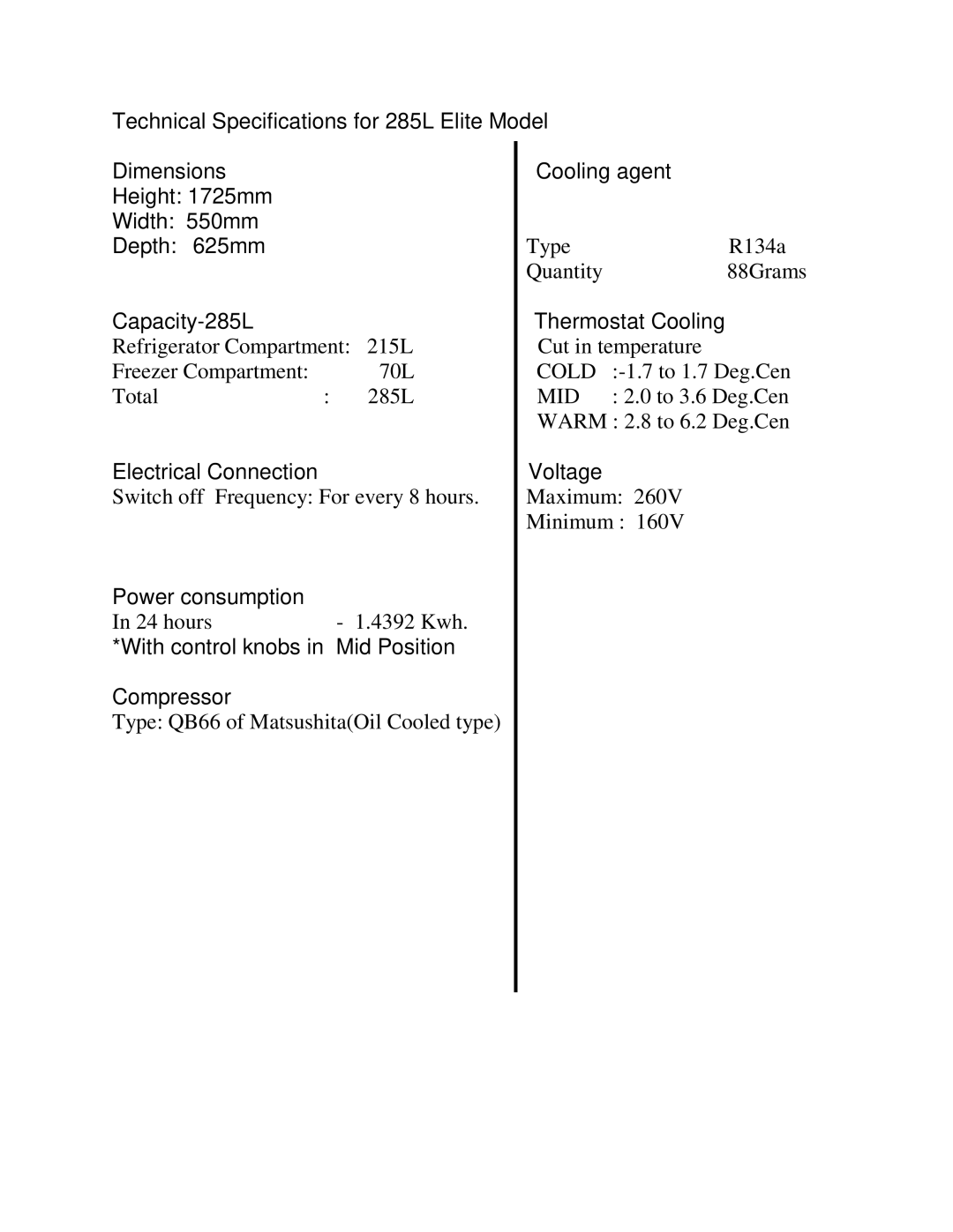 Whirlpool S-04-GNF32E WO, S-04-GNF26E WO specifications hours 4392 Kwh 