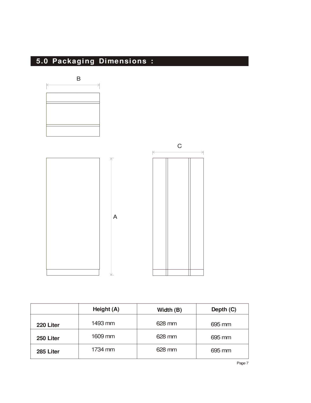 Whirlpool S-04-GNF26E WO, S-04-GNF32E WO specifications Packaging Dimensions 