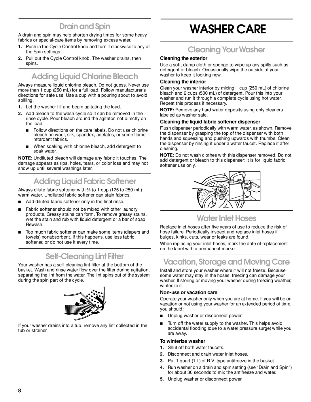 Whirlpool SAWB600JQ0 manual Washer Care 