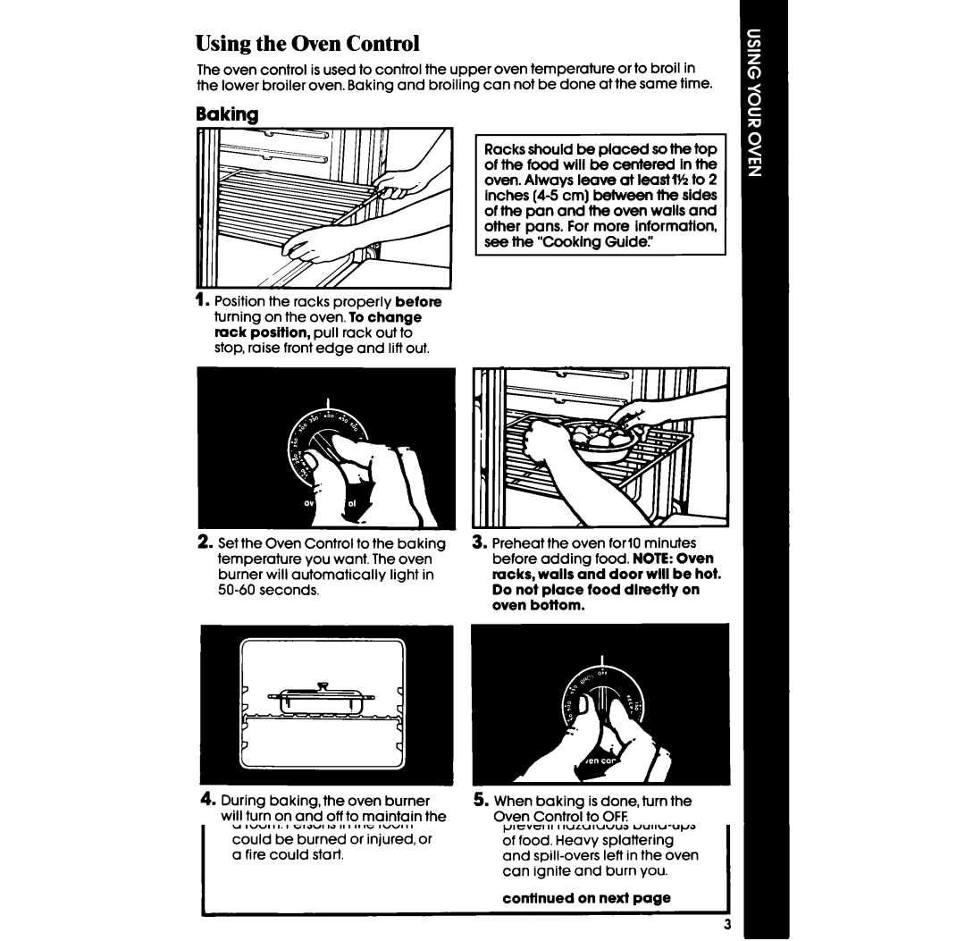 Whirlpool SB100PER, SB100PSR manual Using the Oven Control, Baking 