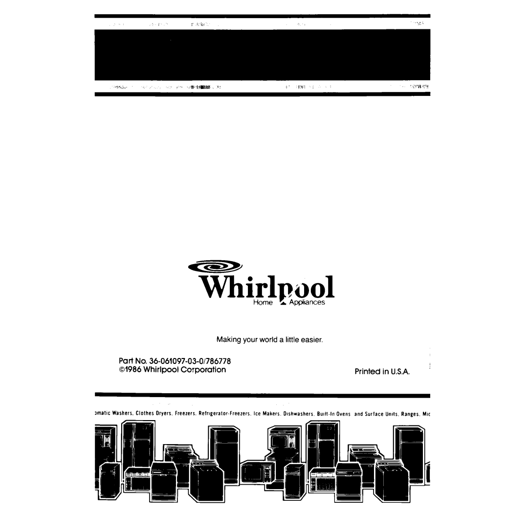 Whirlpool SB130PER manual Whirlpool, Home A /AppIiances, Making your world a little easier, Part No. 36-061097-03-O/786778 