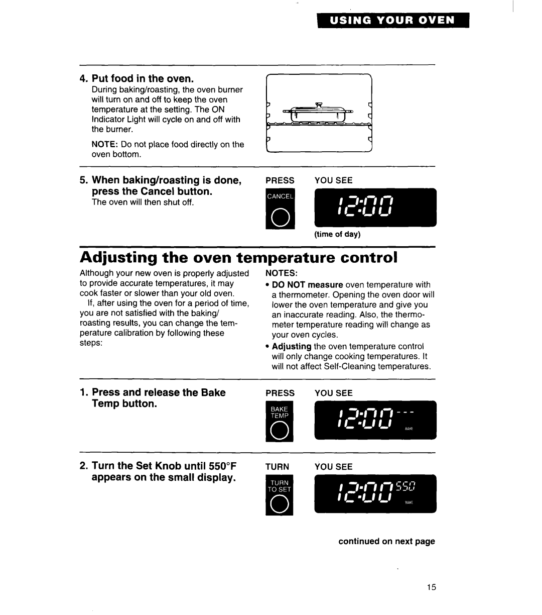 Whirlpool SB160PED warranty Adjusting the oven temperature control 