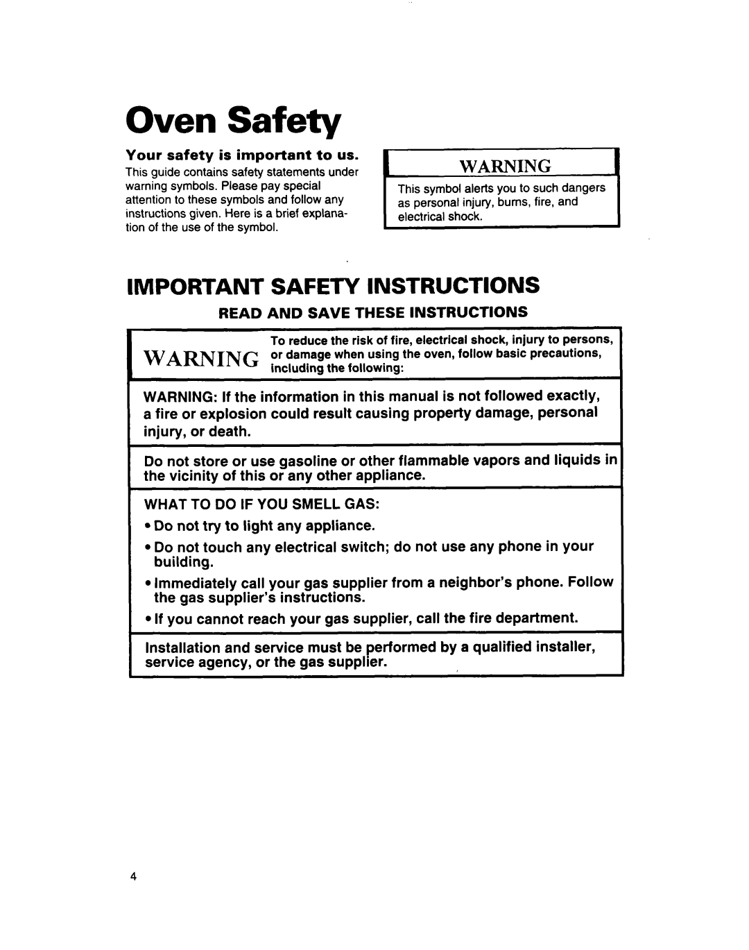 Whirlpool SB160PED warranty Oven Safety, Your safety is important to us 