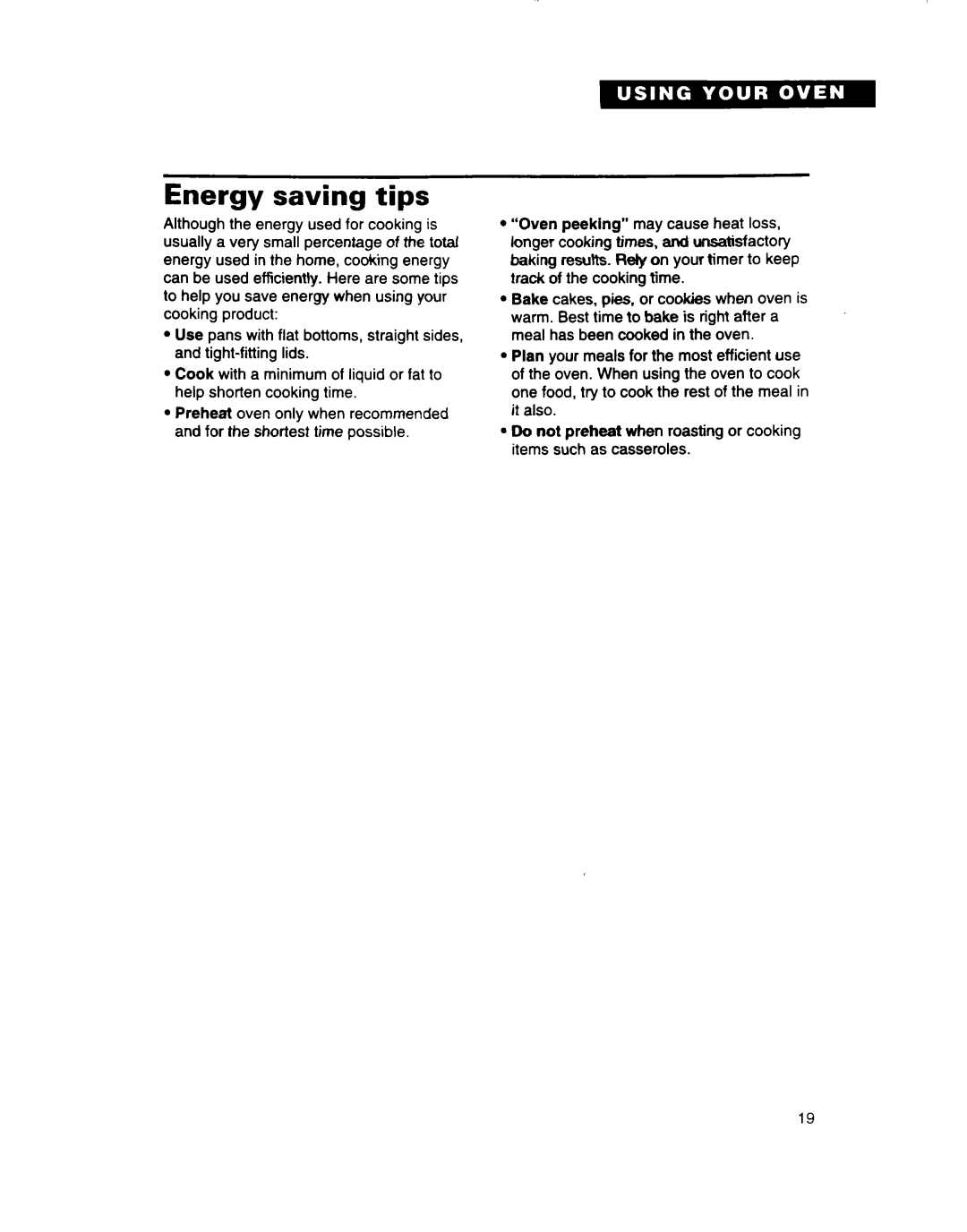 Whirlpool SB160PED warranty Energy saving tips 