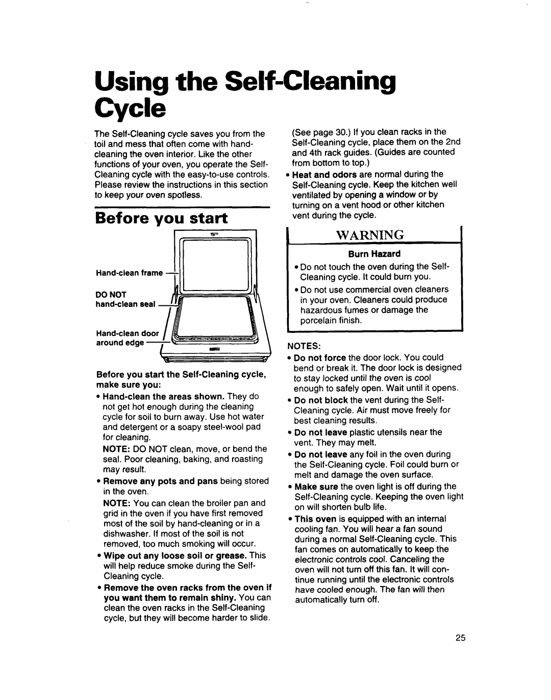 Whirlpool SB160PED warranty Using the Self-CleaningCycle, Before you start 