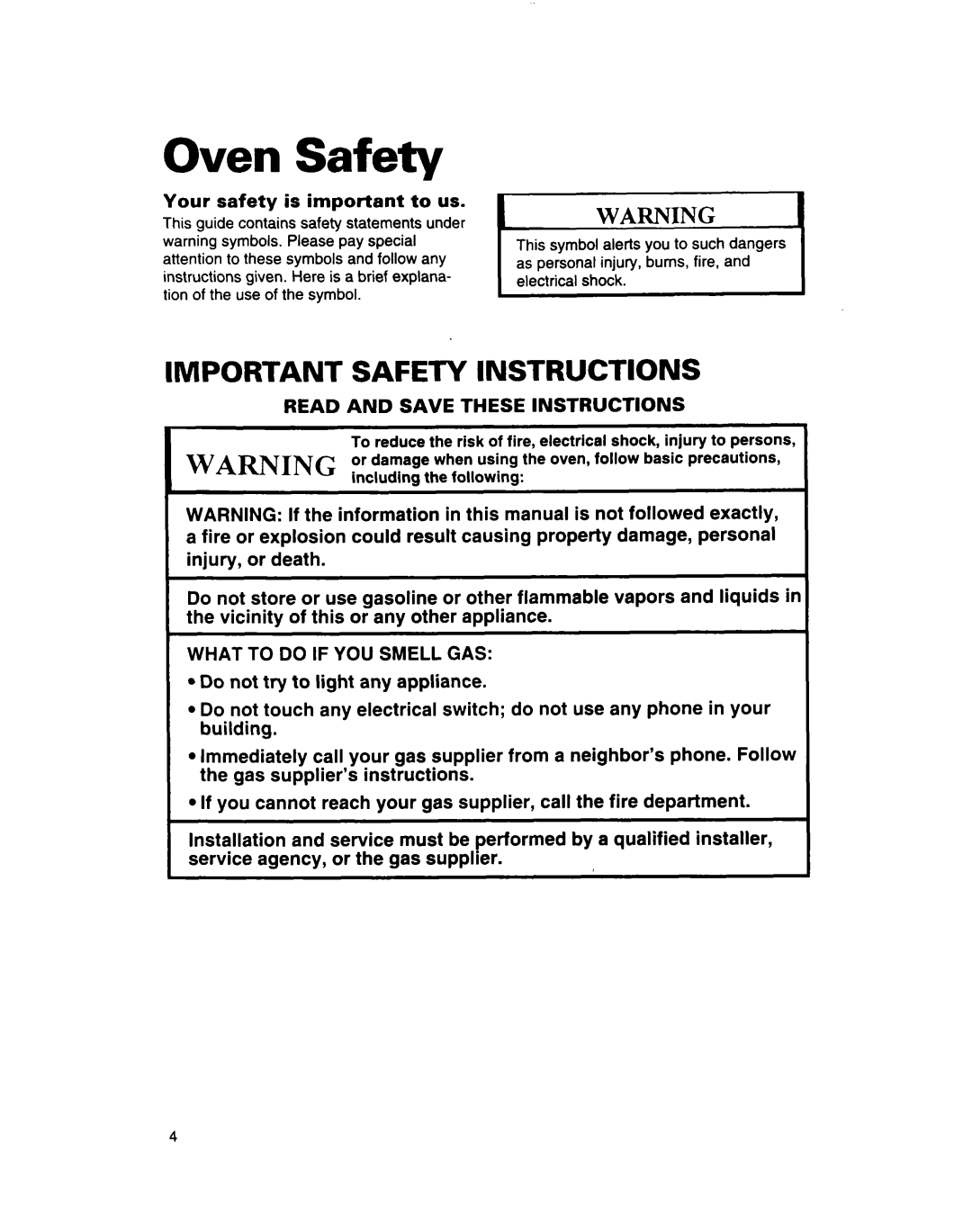 Whirlpool SB160PED warranty Oven Safety, Important Safety Instructions 