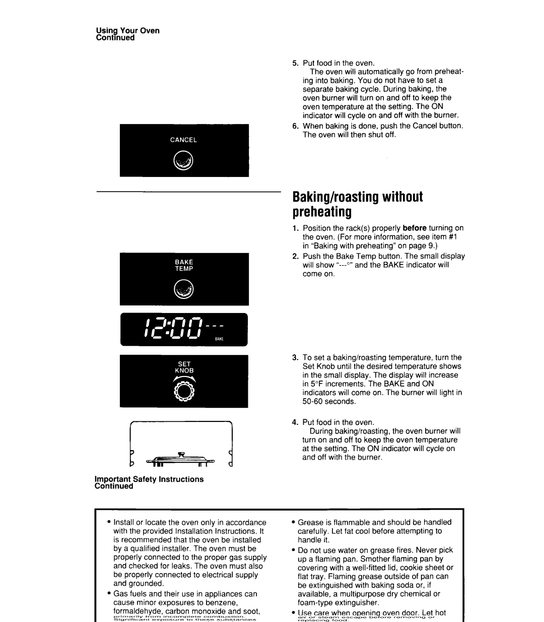 Whirlpool SB160PEX manual Baking/roastingwithout preheating 