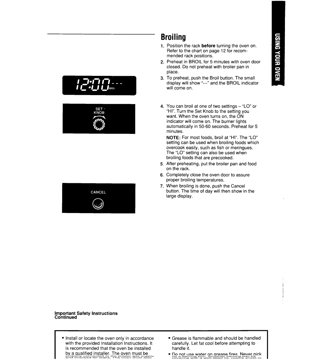 Whirlpool SB160PEX manual Broiling 