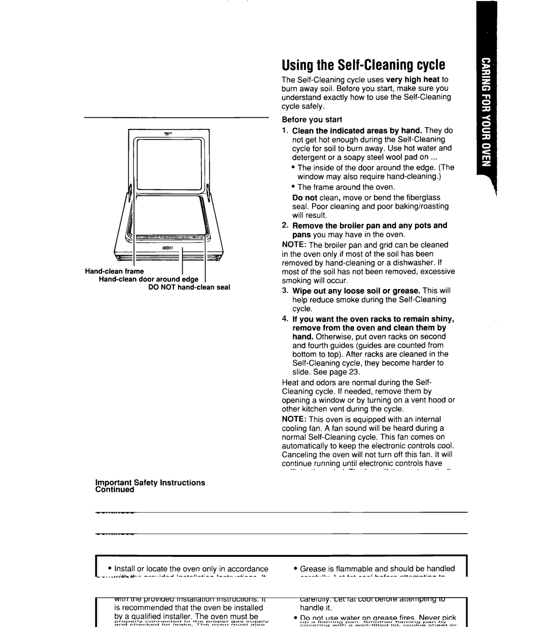 Whirlpool SB160PEX manual Usingthe Self-Cleaningcycle 