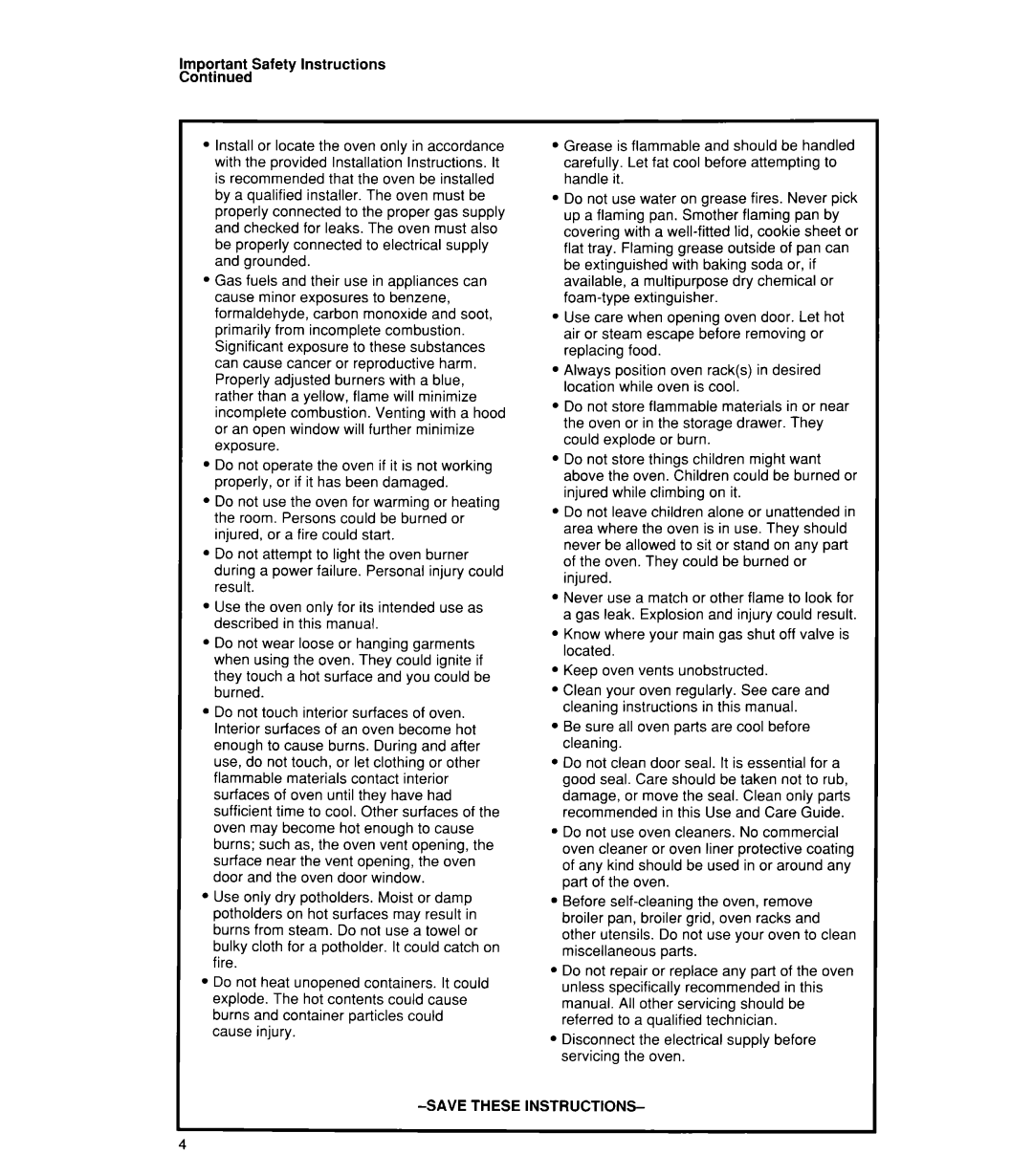 Whirlpool SB160PEX manual Important Safety Instructions 