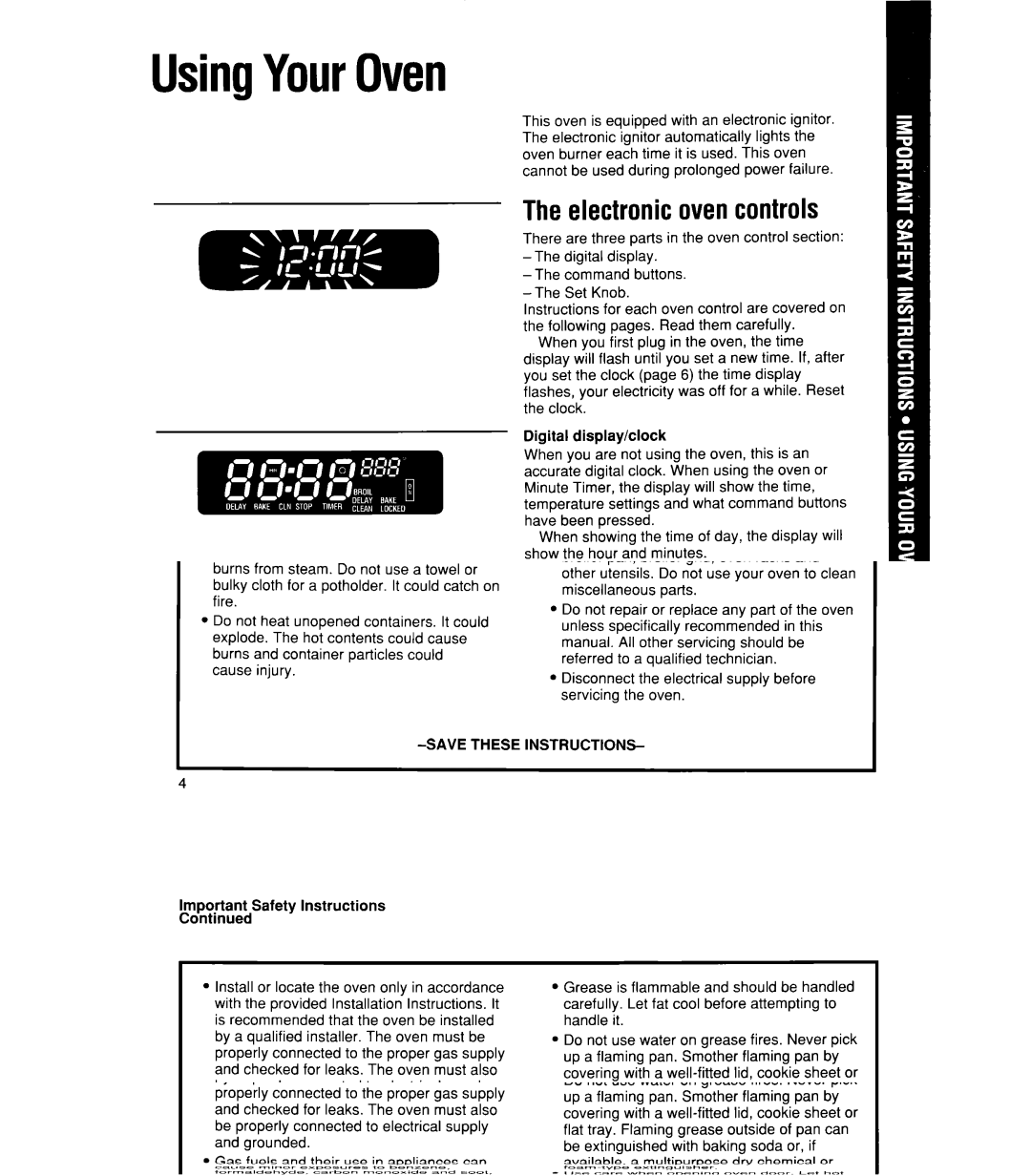 Whirlpool SB160PEX manual UsingYourOven, Theelectronicovencontrols 