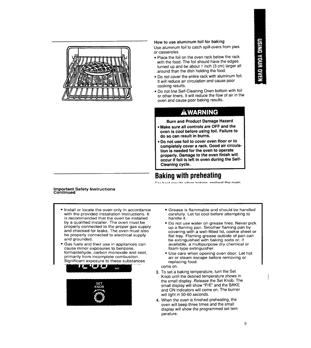 Whirlpool SB160PEX manual Bakingwith preheating 