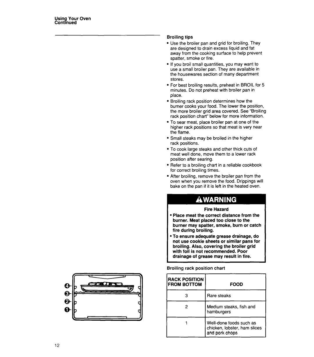 Whirlpool SB160PEX manual Using Your Oven Contmued Broiling tips 