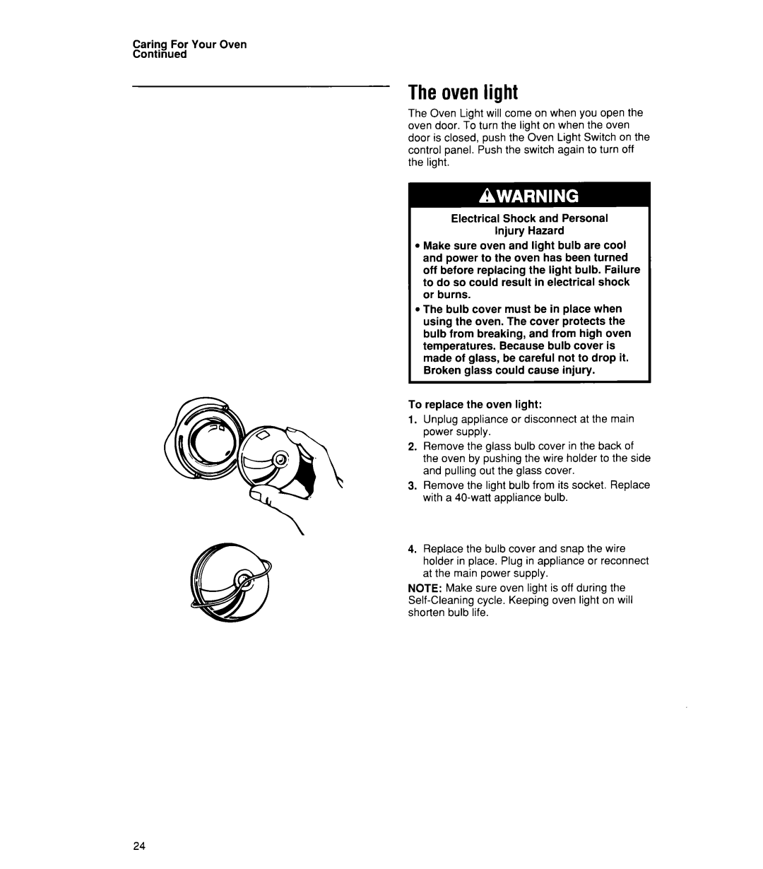 Whirlpool SB160PEX manual Theovenlight 