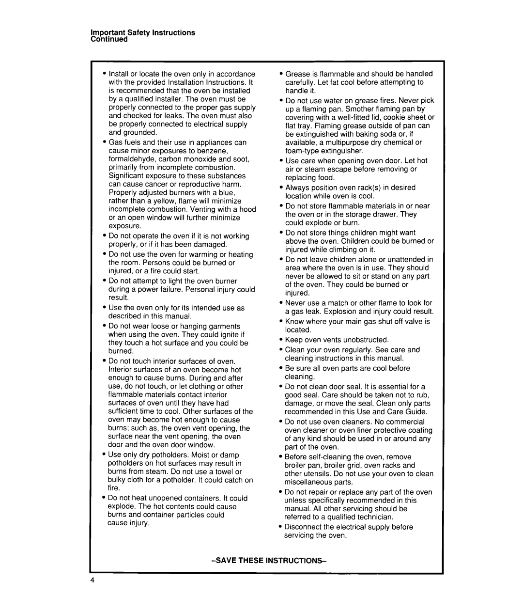 Whirlpool SB160PEX manual Important Safety Instructions Continued 