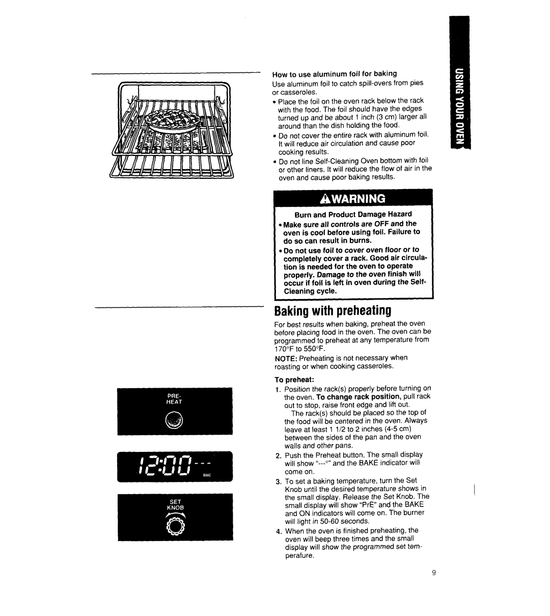 Whirlpool SB160PEX manual Bakingwith preheating 