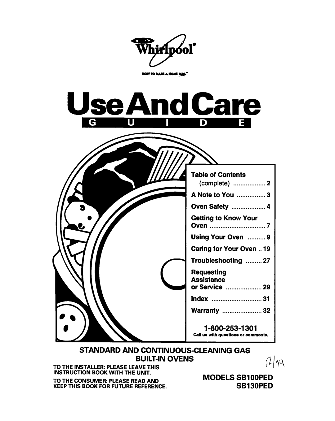 Whirlpool SBIOOPED, SBISOPED warranty UseAndCare, Complete 