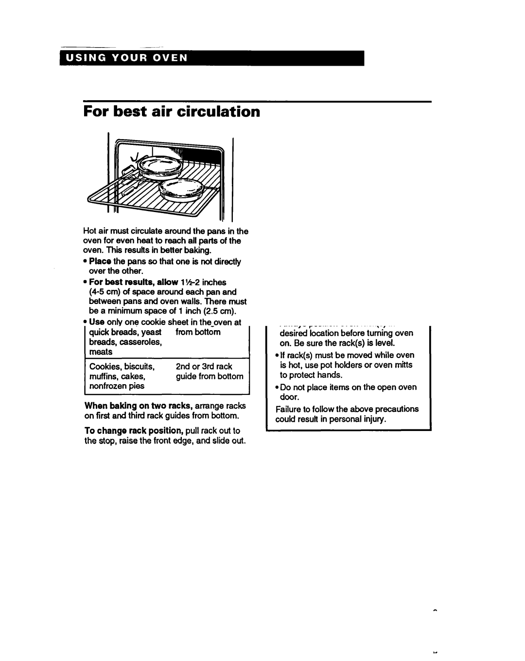 Whirlpool SBISOPED, SBIOOPED warranty For best air circulation, Two pans, Three or four pans 