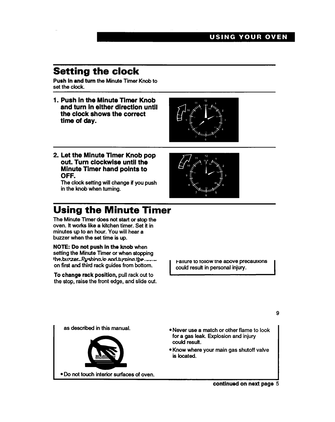 Whirlpool SBIOOPED, SBISOPED warranty Setting the clock, Using the Minute Timer 