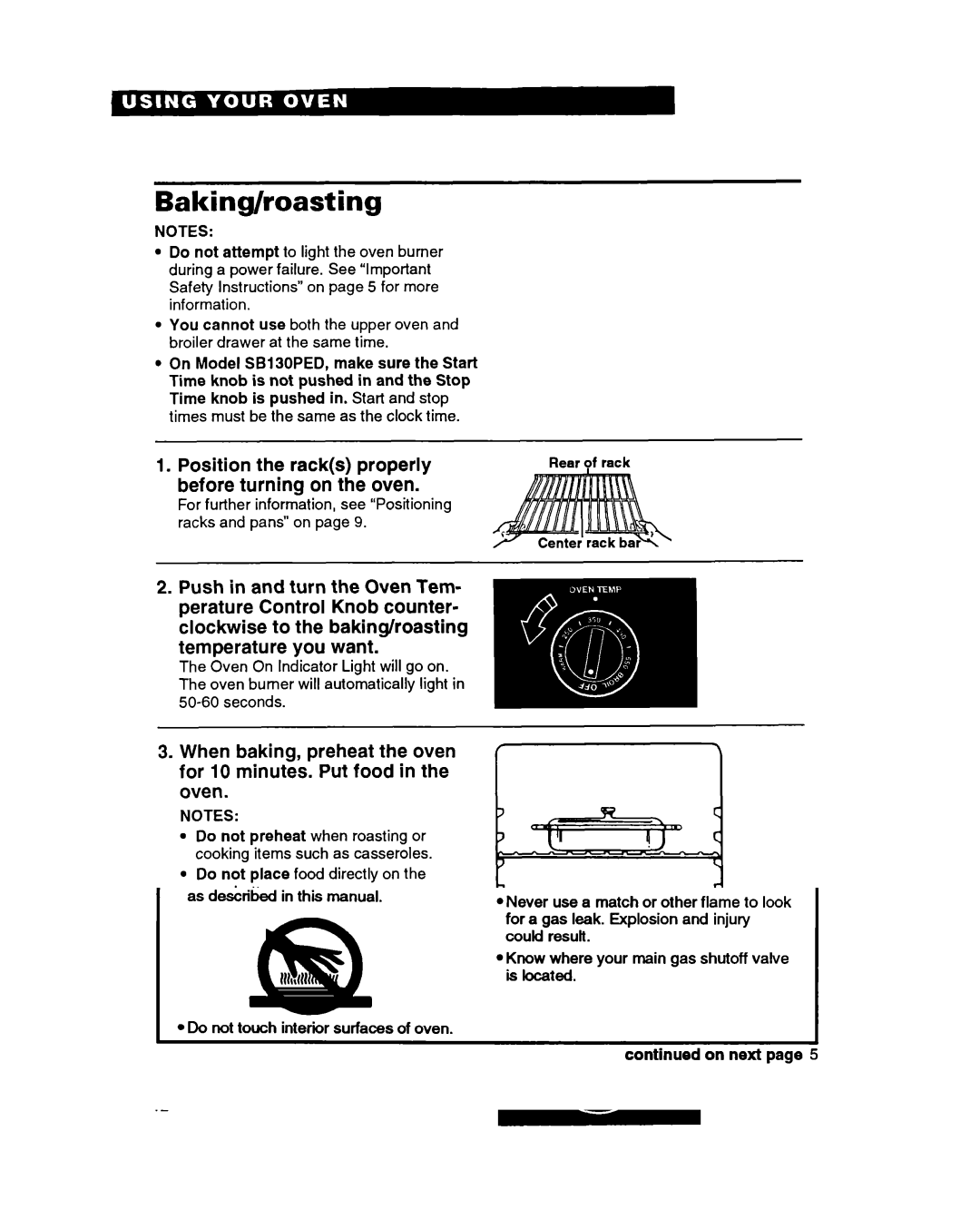 Whirlpool SBISOPED, SBIOOPED warranty Baking/roasting 