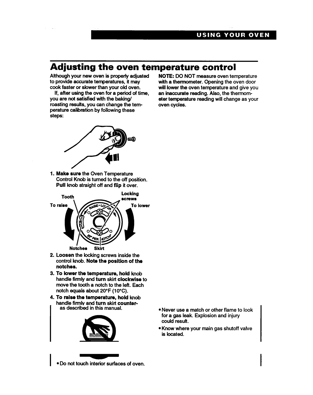 Whirlpool SBIOOPED, SBISOPED Adjusting the oven temperature control, Pull knob straight off and flip it over Locking 