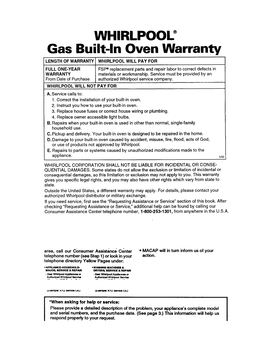 Whirlpool SBIOOPED, SBISOPED warranty Whirlpool 