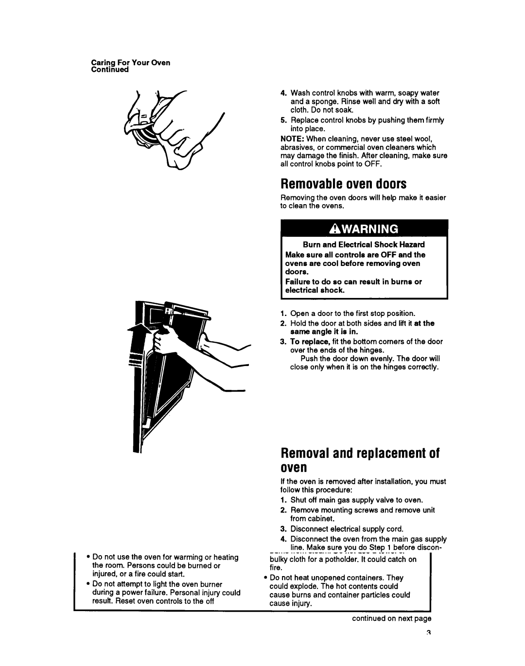 Whirlpool SBl3OPER manual Removableovendoors, Removaland replacementof oven 