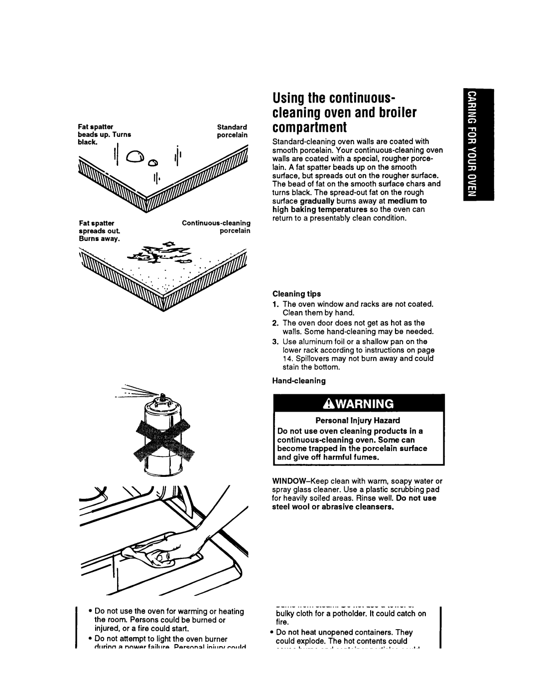 Whirlpool SBl3OPER manual Usingthe continuous- cleaning ovenand broiler compartment 