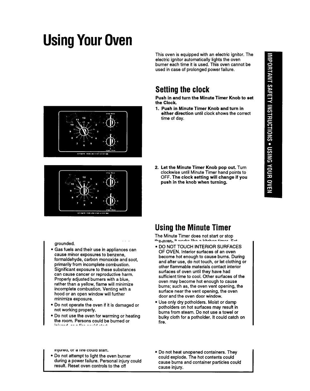 Whirlpool SBl3OPER manual UsingYourOven, Settingthe clock, Usingthe Minute Timer 