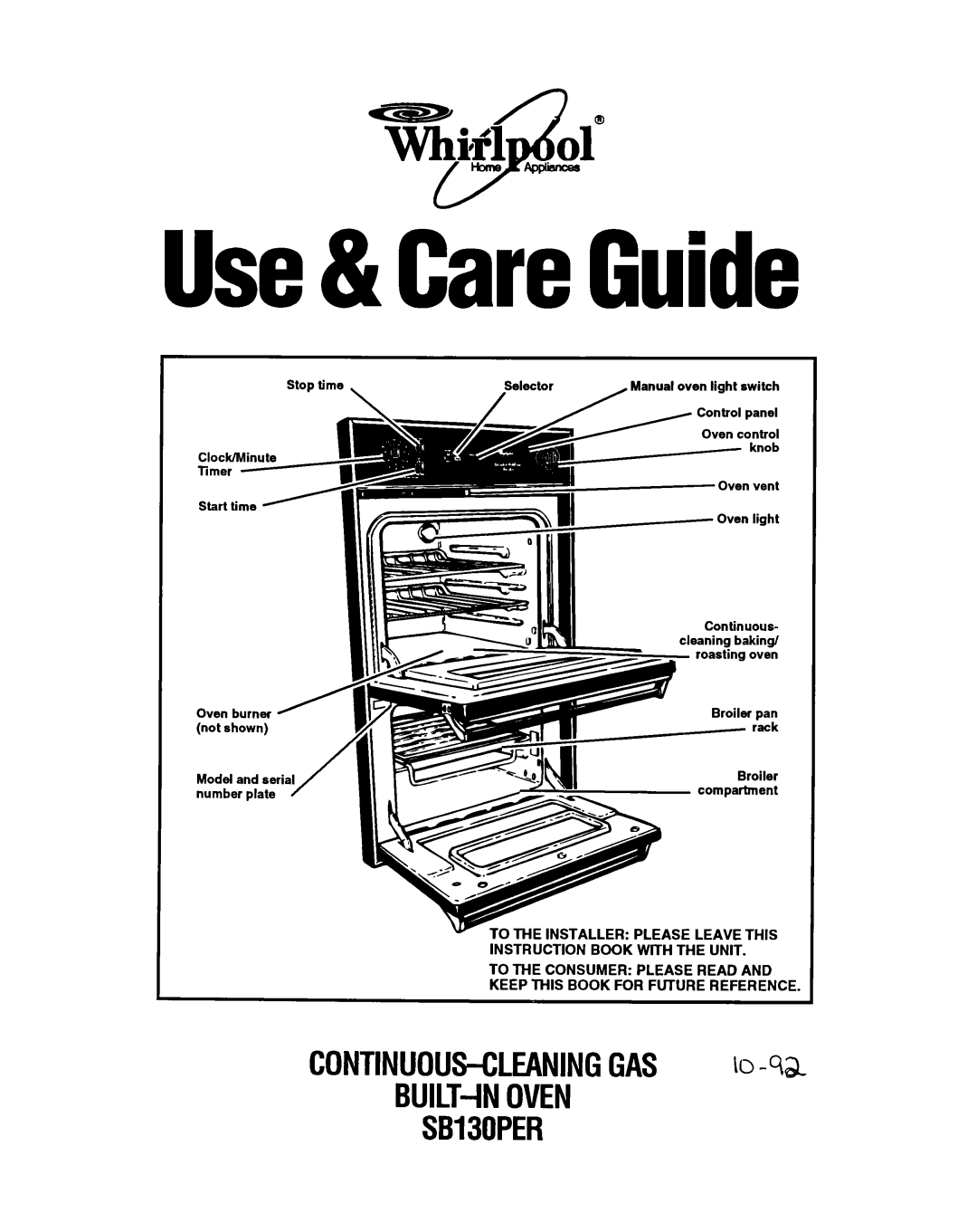 Whirlpool SBl3OPER manual CONTINUOUS-CLEANINGGAS BUILT-INOVEN SBlSOPER, Use& CareGuide 