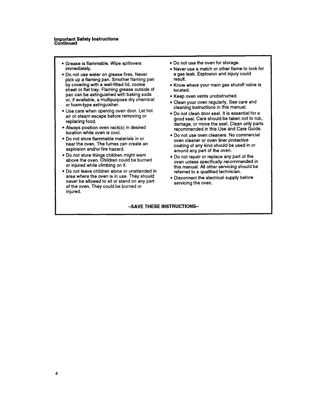 Whirlpool SBl3OPER manual Important Safety Instructions Continued 
