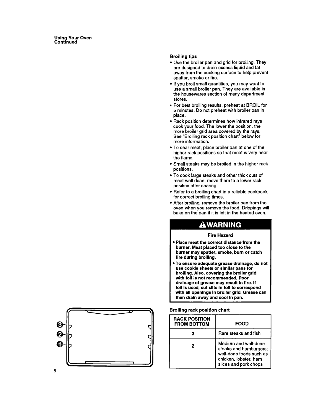 Whirlpool SBl3OPER manual Using Your Oven Contrnued Broiling tips 