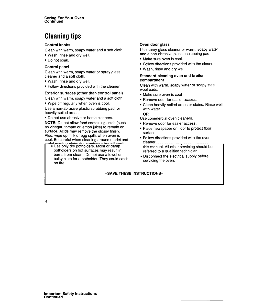 Whirlpool SBlOOPES manual Cleaningtips 